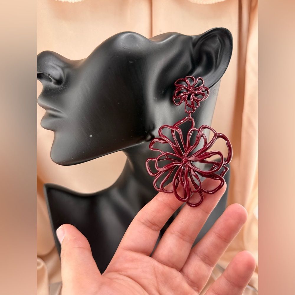 Crimson Bloom Statement Earrings Trendy! - Picture 3 of 5